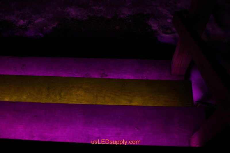 RGB LED Strips light up outdoor stairs.
