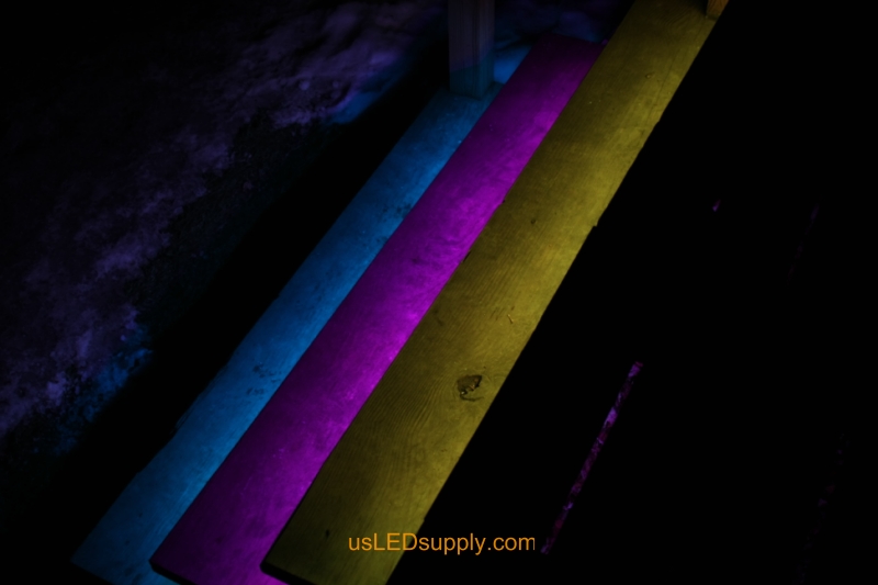 RGB LED Strips light up outdoor stairs.