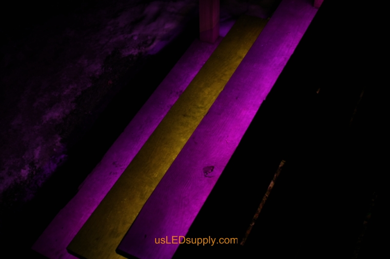 RGB LED Strips light up outdoor stairs.