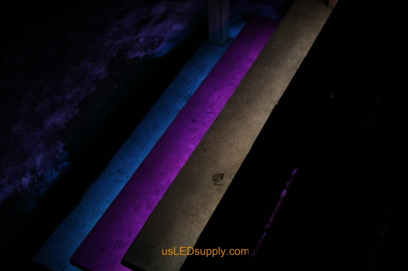 RGB LED Strips light up outdoor stairs.