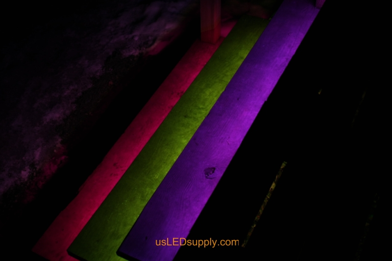 RGB LED Strips light up outdoor stairs.