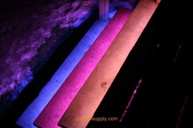RGB LED Strips light up outdoor stairs.