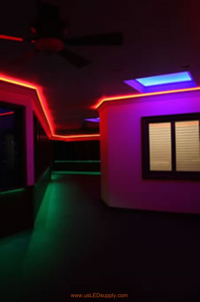 Hallway Accent Lighting with RGB Flexible LED Strips and 4 zones of color.