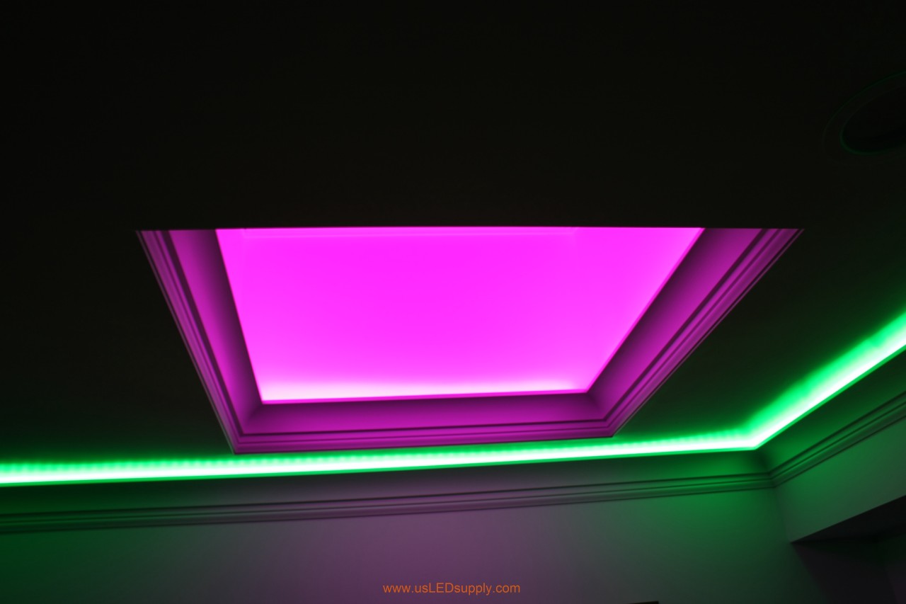 Skylight with RGB LED Strips facing up.