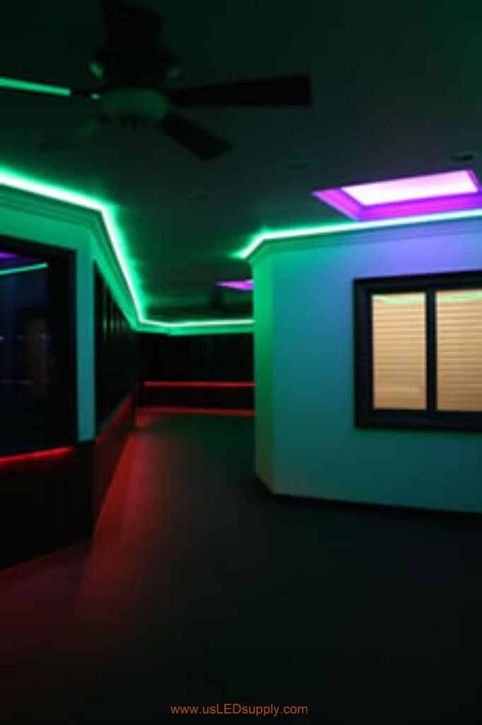 Hallway Accent Lighting with RGB Flexible LED Strips and 4 zones of color.