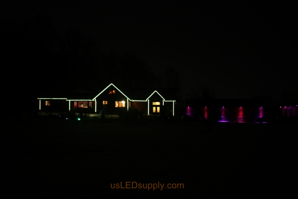 RGB LED house outline and garage puck lights.