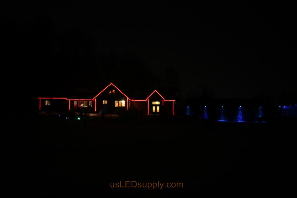 RGB LED house outline and garage puck lights.