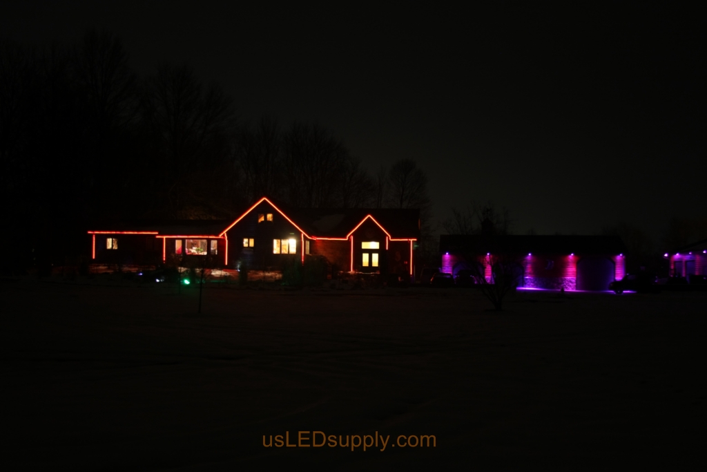 RGB LED house outline and garage puck lights.
