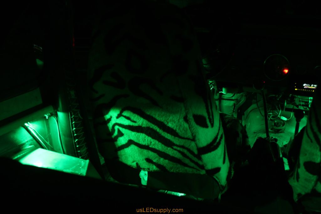 Green LED Module lights up the inside of a jeep.