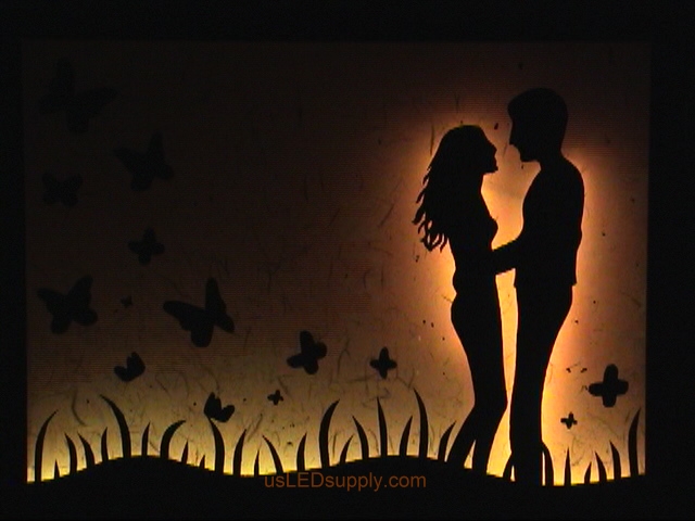 LED Silhouette Art set aglow with color Changing RGB LED Lights.