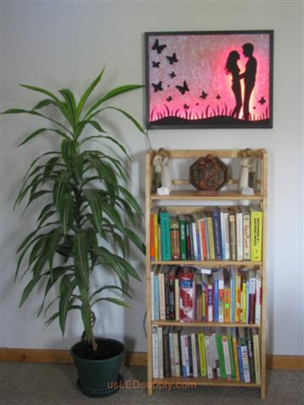 LED Silhouette Art set aglow with color Changing RGB LED Lights.