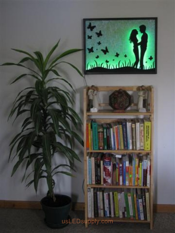 LED Silhouette Art set aglow with color Changing RGB LED Lights.