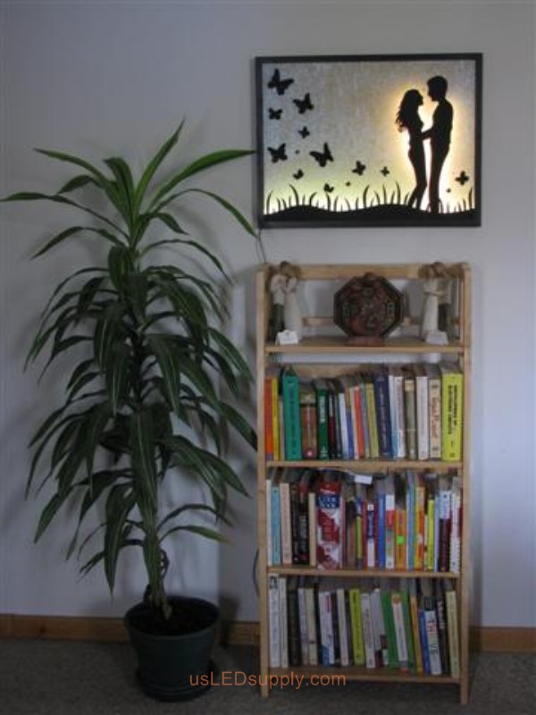 LED Silhouette Art set aglow with color Changing RGB LED Lights.