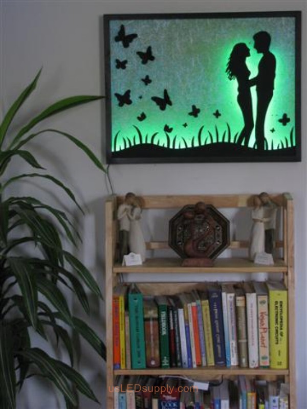 LED Silhouette Art set aglow with color Changing RGB LED Lights.
