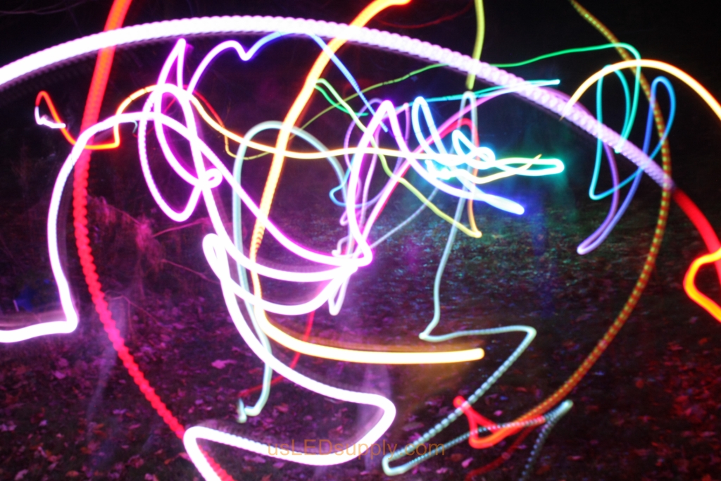 Light Art Circles made with color changing RGB LED inside a ping pong ball and set on a slow fade.