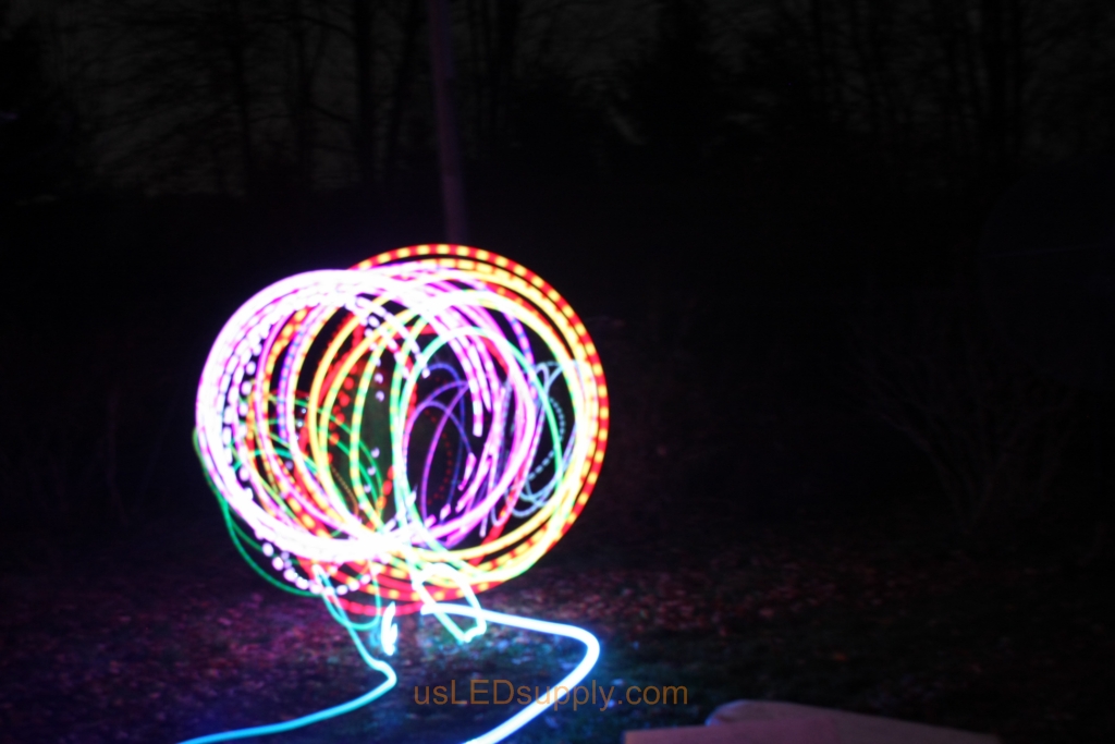 Light Art Circles made with color changing RGB LED inside a ping pong ball and set on a slow fade.