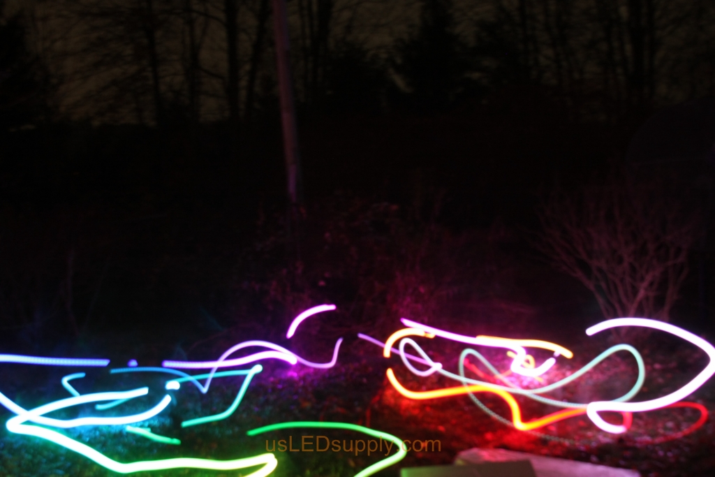 Light Art Circles made with color changing RGB LED inside a ping pong ball and set on a slow fade.
