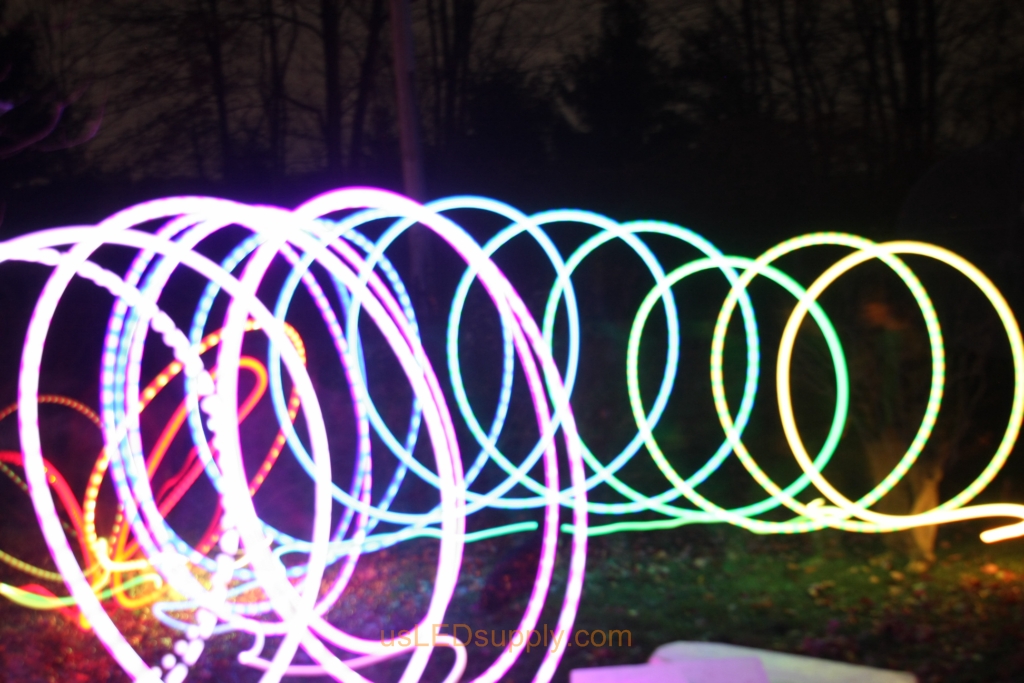 Light Art Circles made with color changing RGB LED inside a ping pong ball and set on a slow fade.