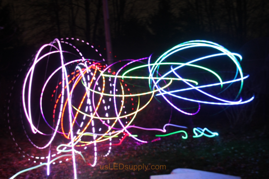 Light Art Circles made with color changing RGB LED inside a ping pong ball and set on a slow fade.