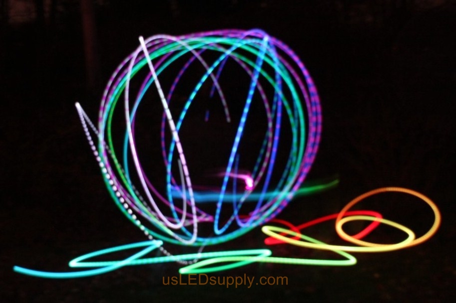 Light Art Circles made with color changing RGB LED inside a ping pong ball and set on a slow fade.