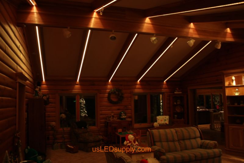 Livingroom with RGB Flexible LED Strips set on warm white color