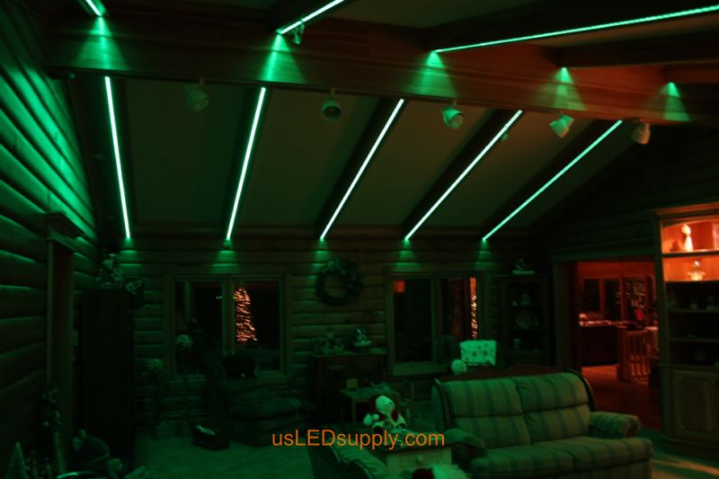 Livingroom with RGB Flexible LED Strips set on green color