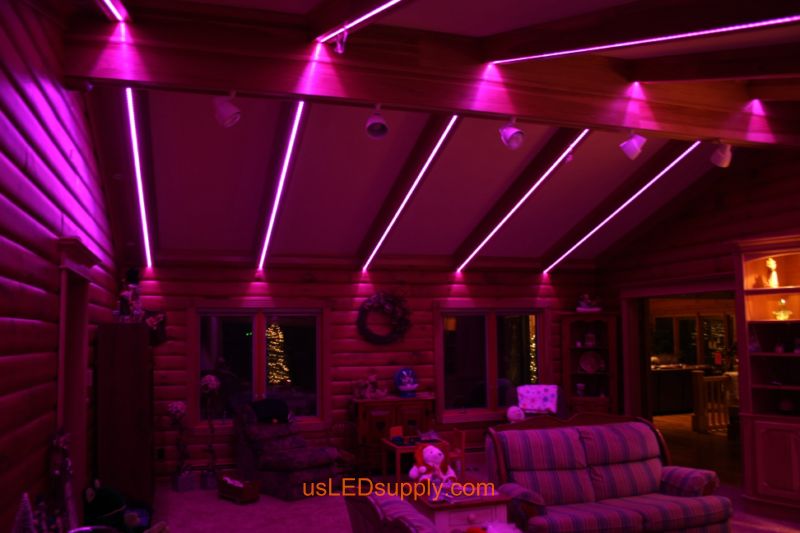 Livingroom with RGB Flexible LED Strips set on pink color