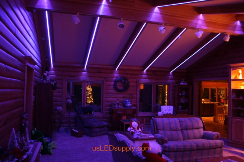 Livingroom with RGB Flexible LED Strips set on light purple color