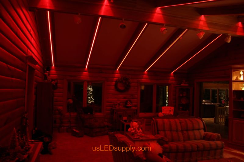 Livingroom with RGB Flexible LED Strips set on red color