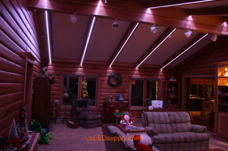 Livingroom with RGB Flexible LED Strips set on cool white color