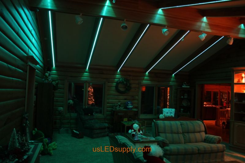 Livingroom with RGB Flexible LED Strips set on green color