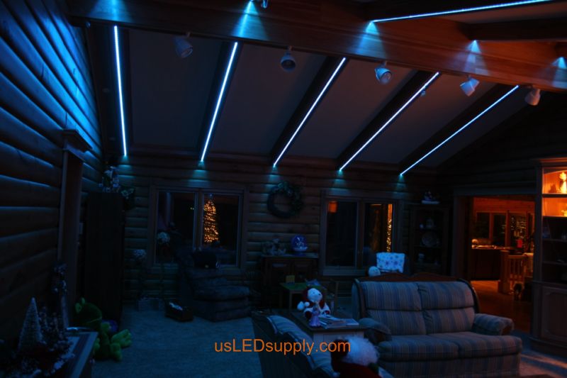 Livingroom with RGB Flexible LED Strips set on blue color