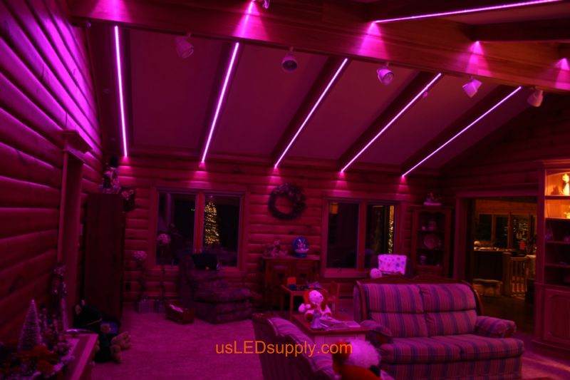 Livingroom with RGB Flexible LED Strips set on pink color