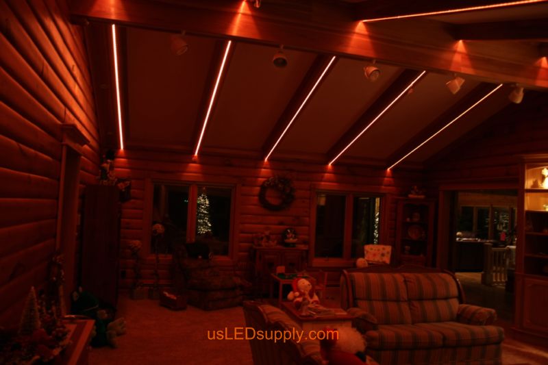 Livingroom with RGB Flexible LED Strips set on light red orange color
