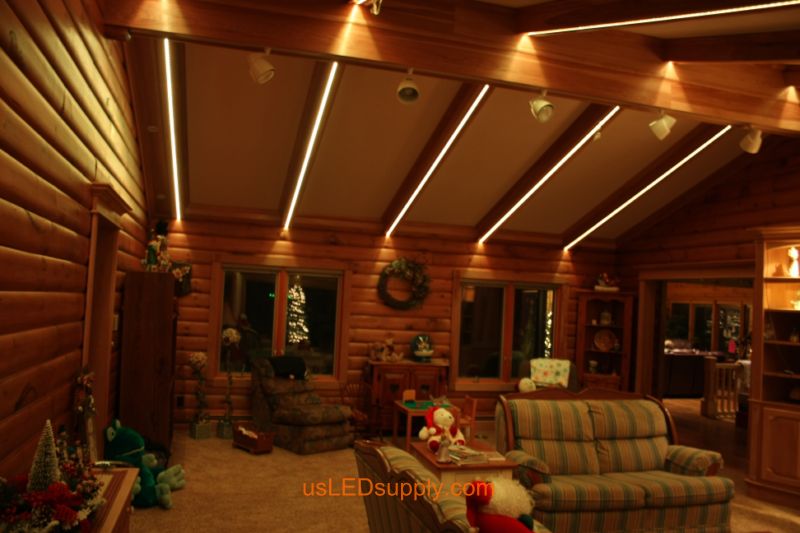 Livingroom with RGB Flexible LED Strips set on warm white color