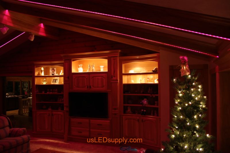 Livingroom with RGB Flexible LED Strips set on pink color