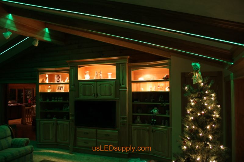 Livingroom with RGB Flexible LED Strips set on green color