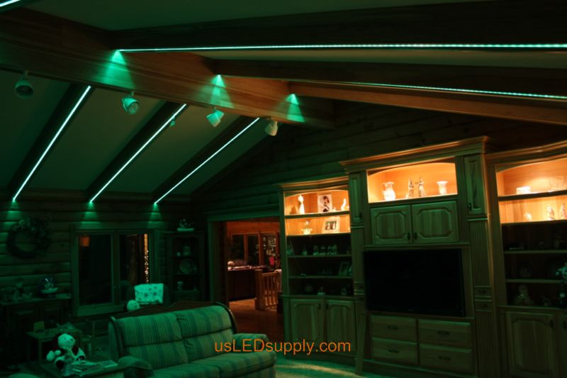 Livingroom with RGB Flexible LED Strips set on green color