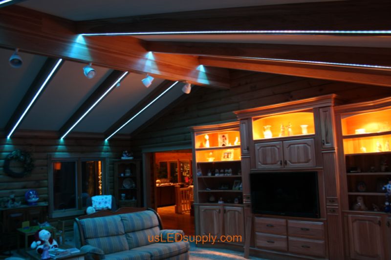 Livingroom with RGB Flexible LED Strips set on aqua blue color