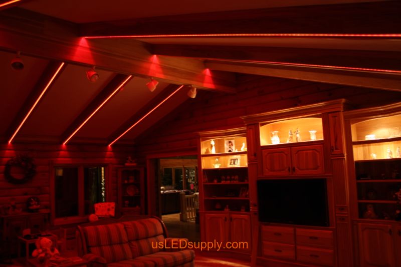 Livingroom with RGB Flexible LED Strips set on red color