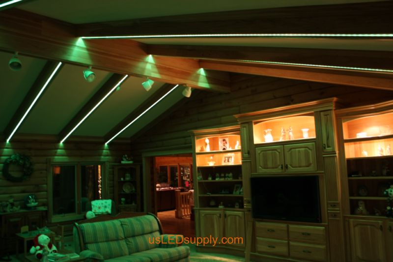 Livingroom with RGB Flexible LED Strips set on light green color