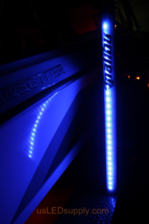 Pylon on boat trailer lights up blue with RGB LED Strip.