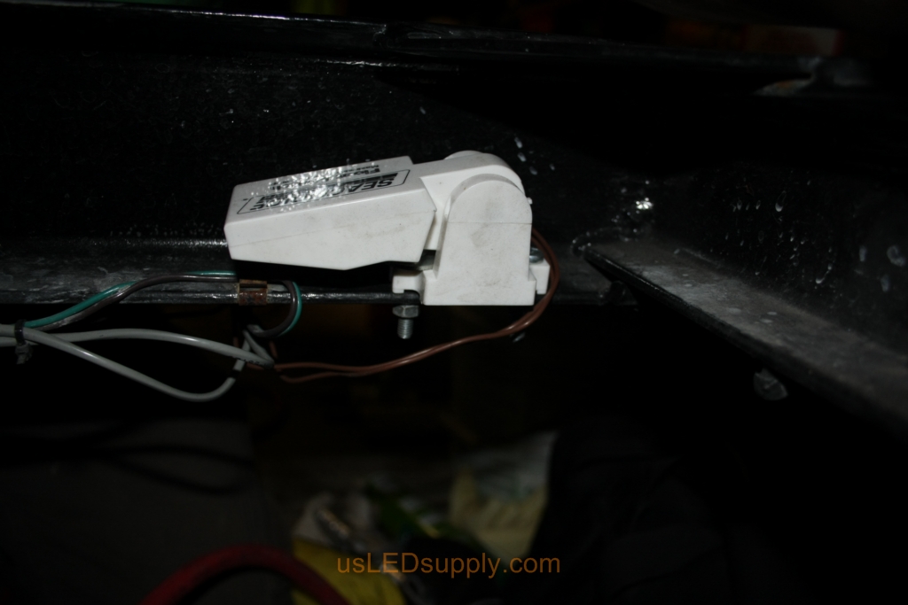 Float switch is wired to blue lead of the RGB LEDs, causing the pylons to change to blue when the trailer is backed into the water.