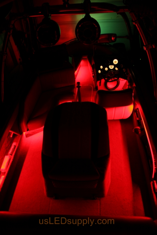 Inside of a Malibu Sunsetter decked out with color changing RGB LED Lights.