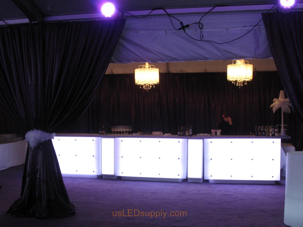 Bar glows with LED strip lighting. Bar glows with LED strip lighting.