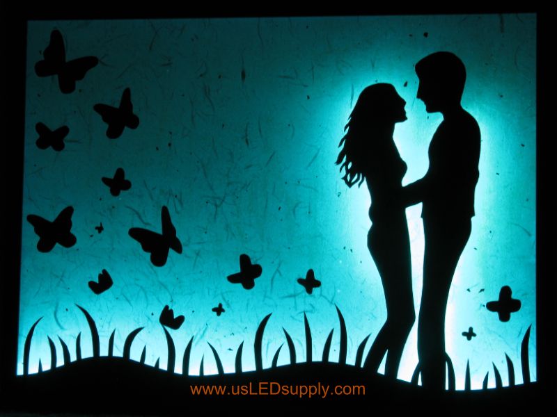 LED Silhouette Art set aglow with color Changing RGB LED Lights.
