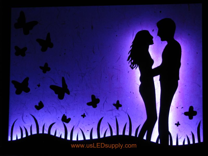 LED Silhouette Art set aglow with color Changing RGB LED Lights.