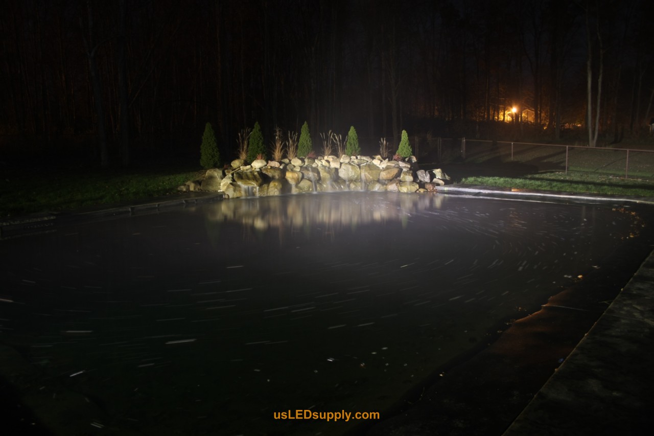 White LED Spot focused on waterfall.