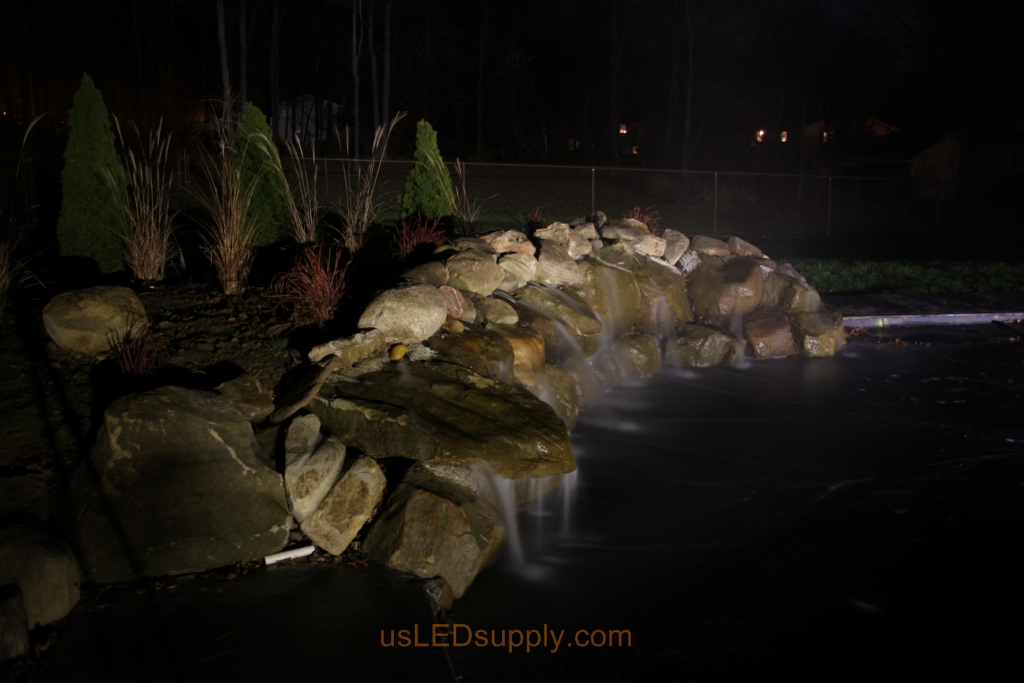 White LED Spot focused on waterfall.