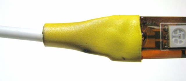 Heat shrink tubing to protect the solder connection between wires and RGB flexible LED Strip